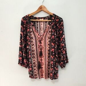 Mason & Belle Tunic Blouse Top Size 1X Peasant Bohemian Poet Floral Casual Loose